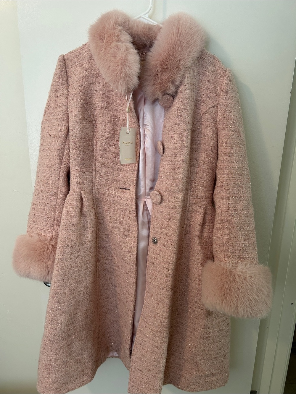 Women’s Pink Faux Fur-Trim Wool Blend Coat - Picture 4 of 10